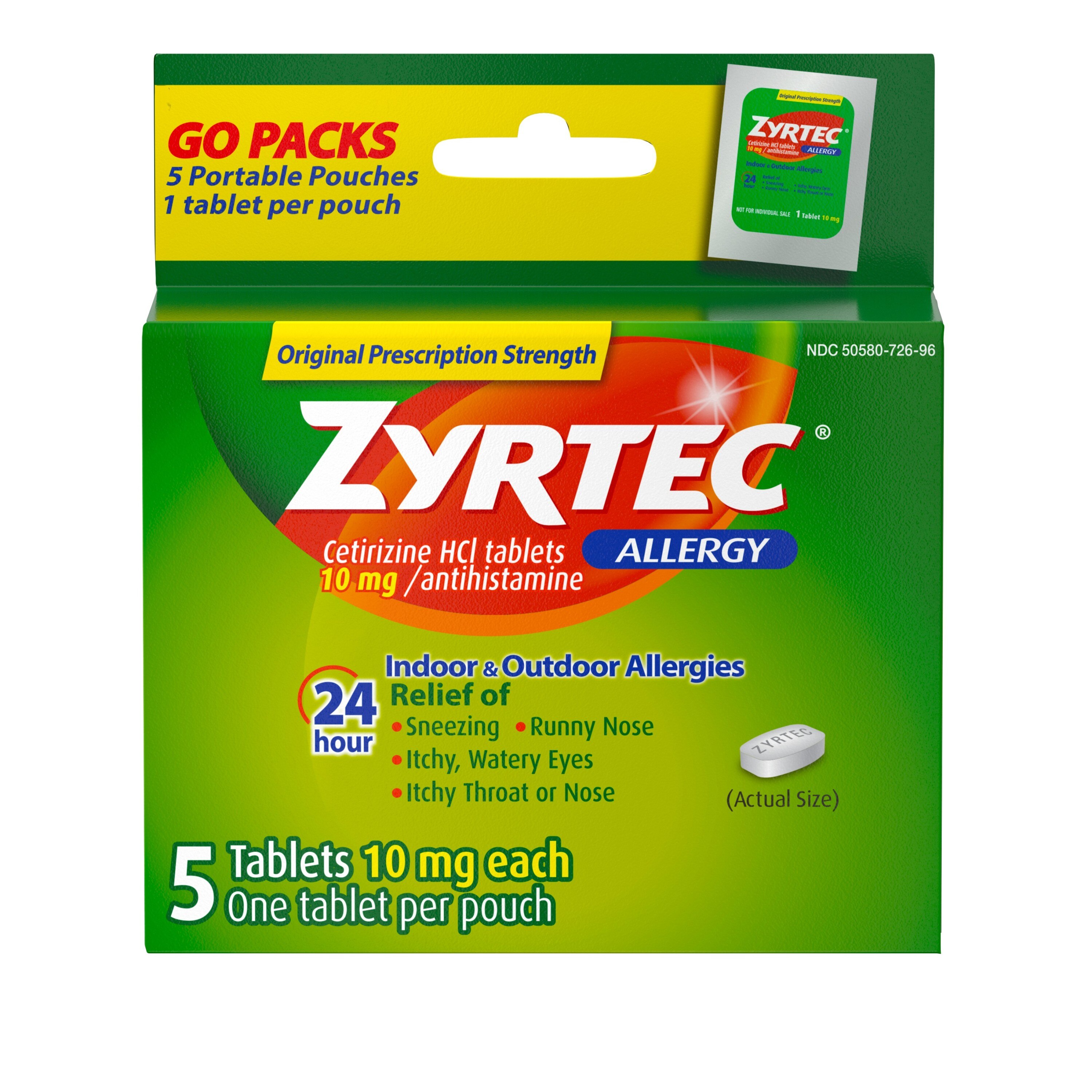  Zyrtec 24 Hour Allergy Relief Tablets with 10 mg Cetirizine HCl, 5 CT 