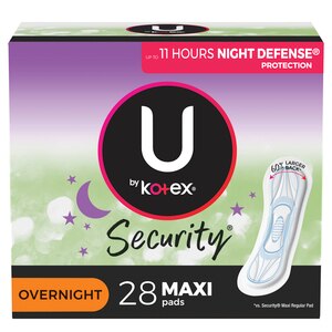 U by Kotex Security Overnight Maxi Pads, Regular Length, Unscented