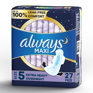 Always Size 5 Maxi Pads with Wings, Unscented, Extra Heavy Overnight