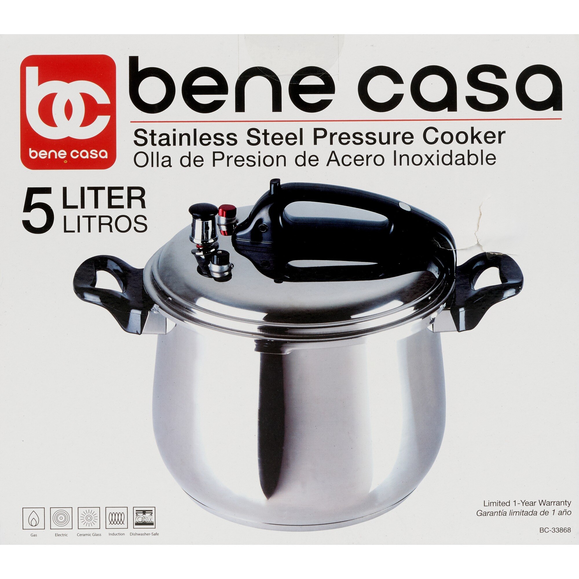 Bene Casa Stove Top Pressure Cooker, Stainless Steel, 5 Lt 1 ct