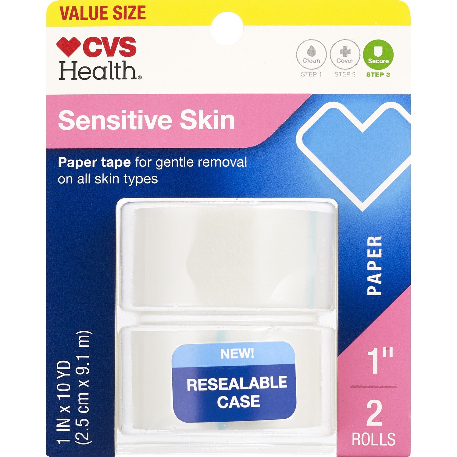 CVS Health Sensitive Skin Gentle Paper Tape, 2 Pack, 1in x 10yd