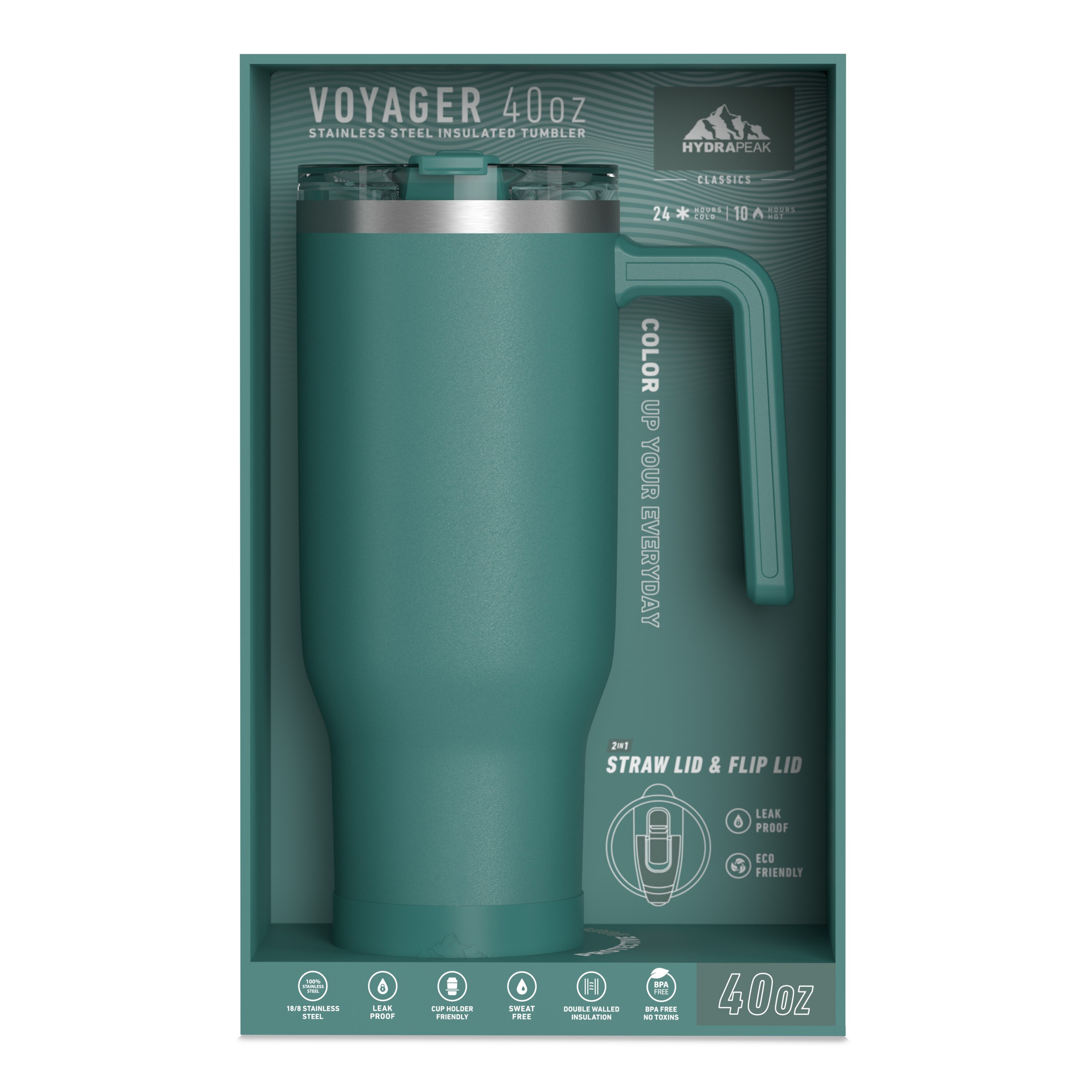 Hydrapeak Voyager 40 oz Tumbler with Handle and Straw Lid | Reusable  Stainless Steel Water Bottle Travel Mug Cupholder Friendly | Insulated Cup  