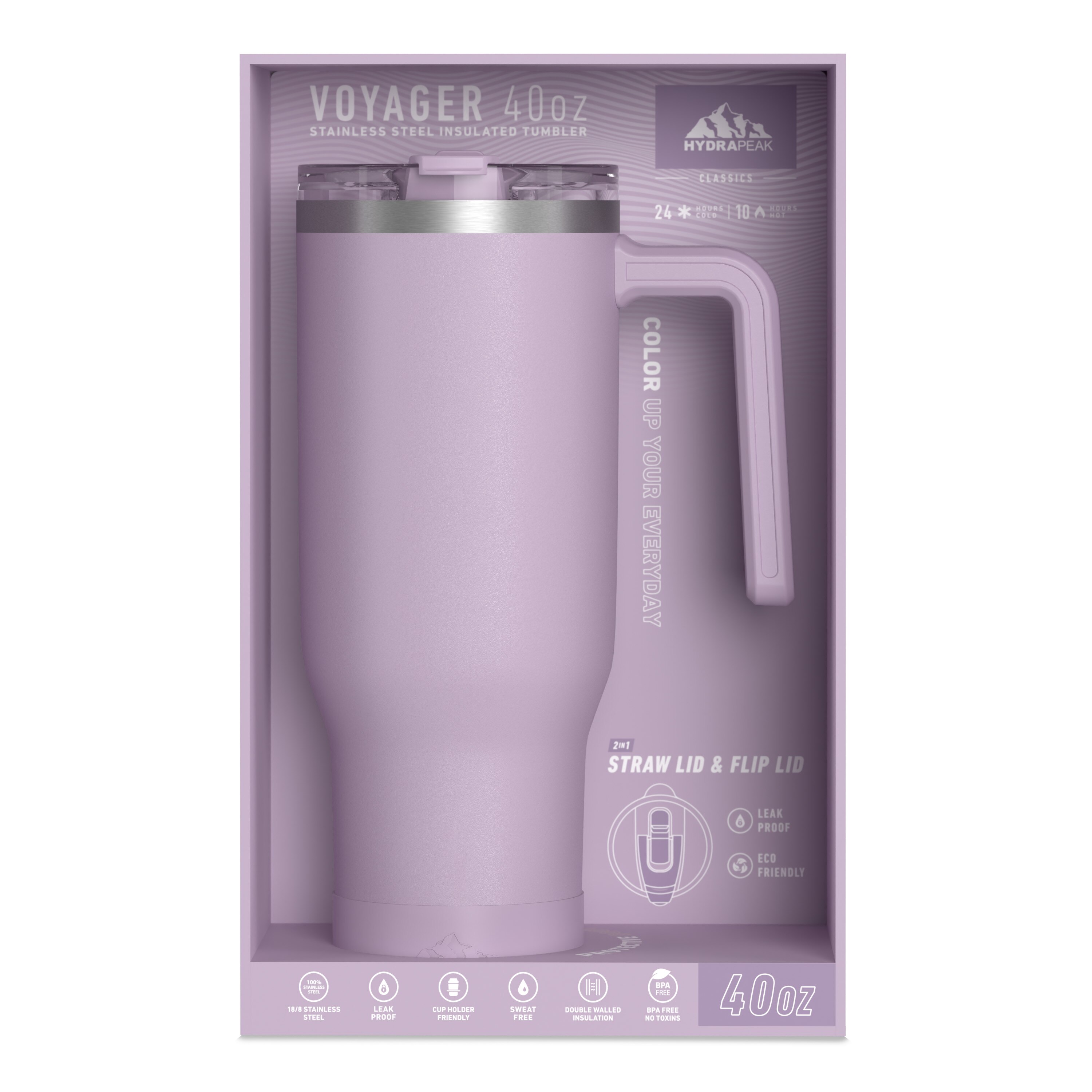 Hydrapeak Voyager 40oz Tumbler with Handle and Straw Mauve