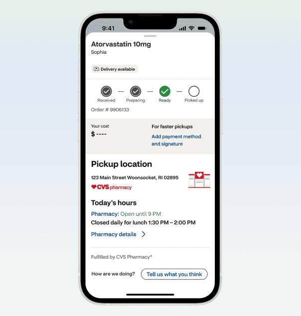 The prescription progress screen on the CVS health app.