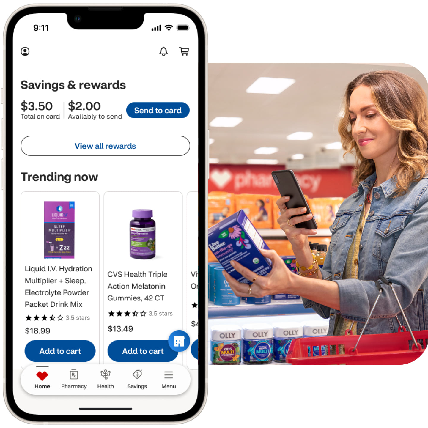 A CVS customer scans a product inside the store store and receives discounts through the CVS health app.
